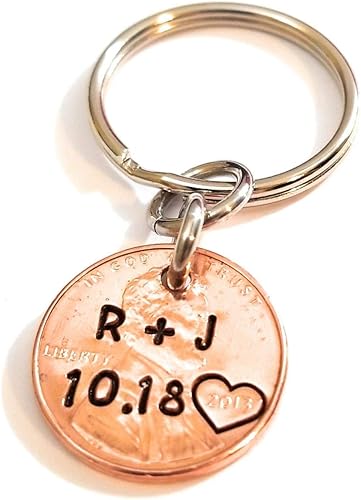 Miniatura 3 de Tucker's Trinkets And Treasures Personalized Anniversary Year Penny Key Chain, Anniversary Date, Name, Initials, Personalized