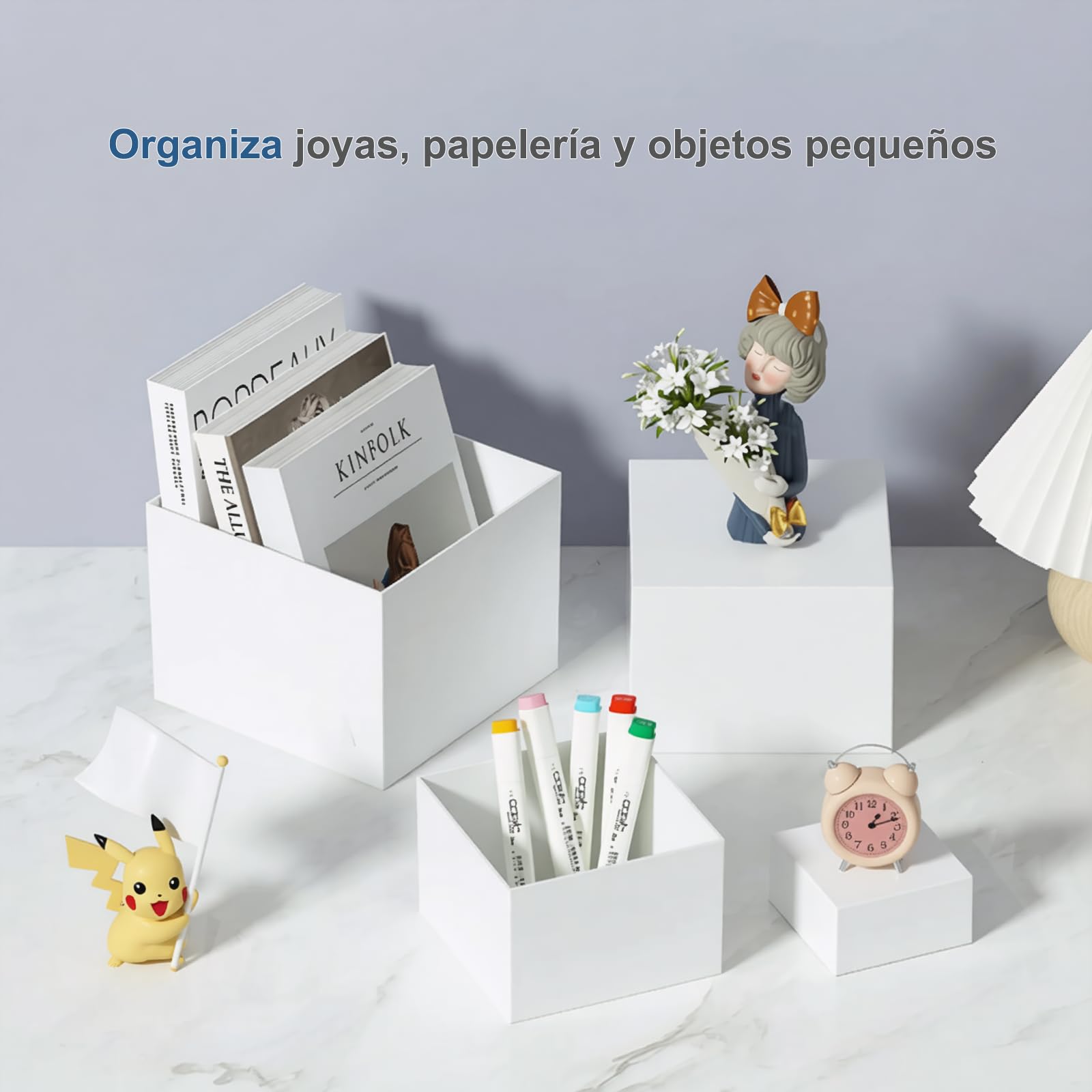 FUSHITON 6 Piezas Soporte para Postres de Plástico Blanco, Base de Presentación para Buffet - Cubos Expositivos de 5 Caras Apilables para Repostería, Decoración, Tienda (6 Tamaños Diferentes)