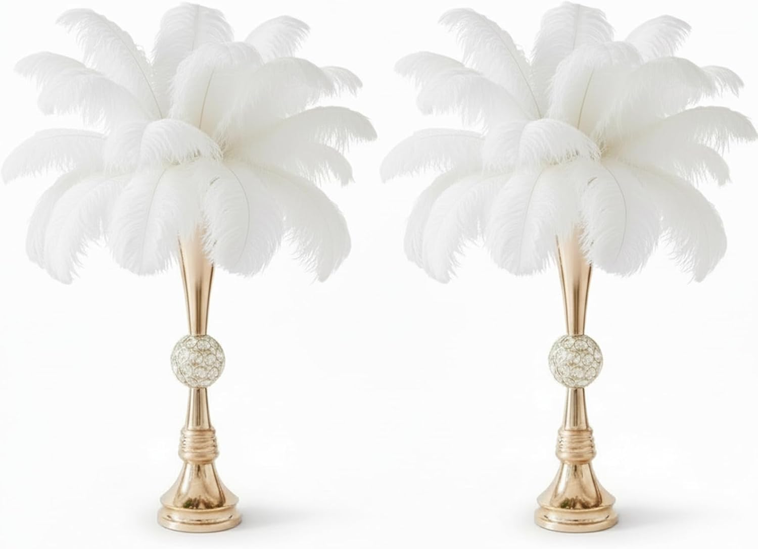 Crystal Gold Flower Vases for Centerpieces: Metal Trumpet Vases for Table, Elegant Flower Stands with Crystal Ball - Floral Decorations for Events Christmas Wedding Home Decor (Gold, 21.6in-2pcs)