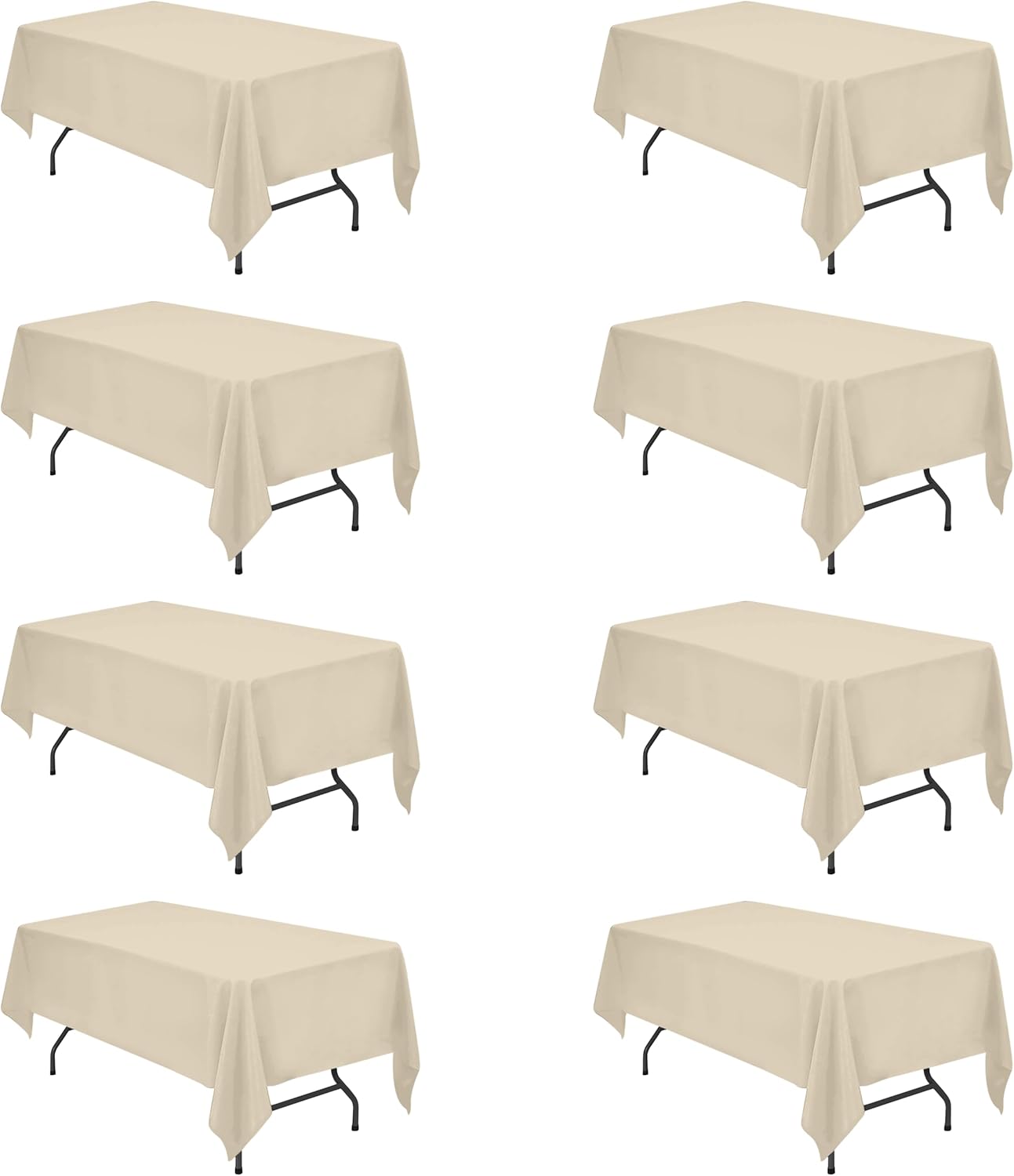 BRILLMAX 8 Pack Beige Tablecloths 60 x 102 Inch for 6ft Rectangle Tables - 150 GSM Polyester Fabric, 15 Standard Drop, Water, Stain & Wrinkle Resistant Cloth Cover for Wedding Banquet Dining Buffet