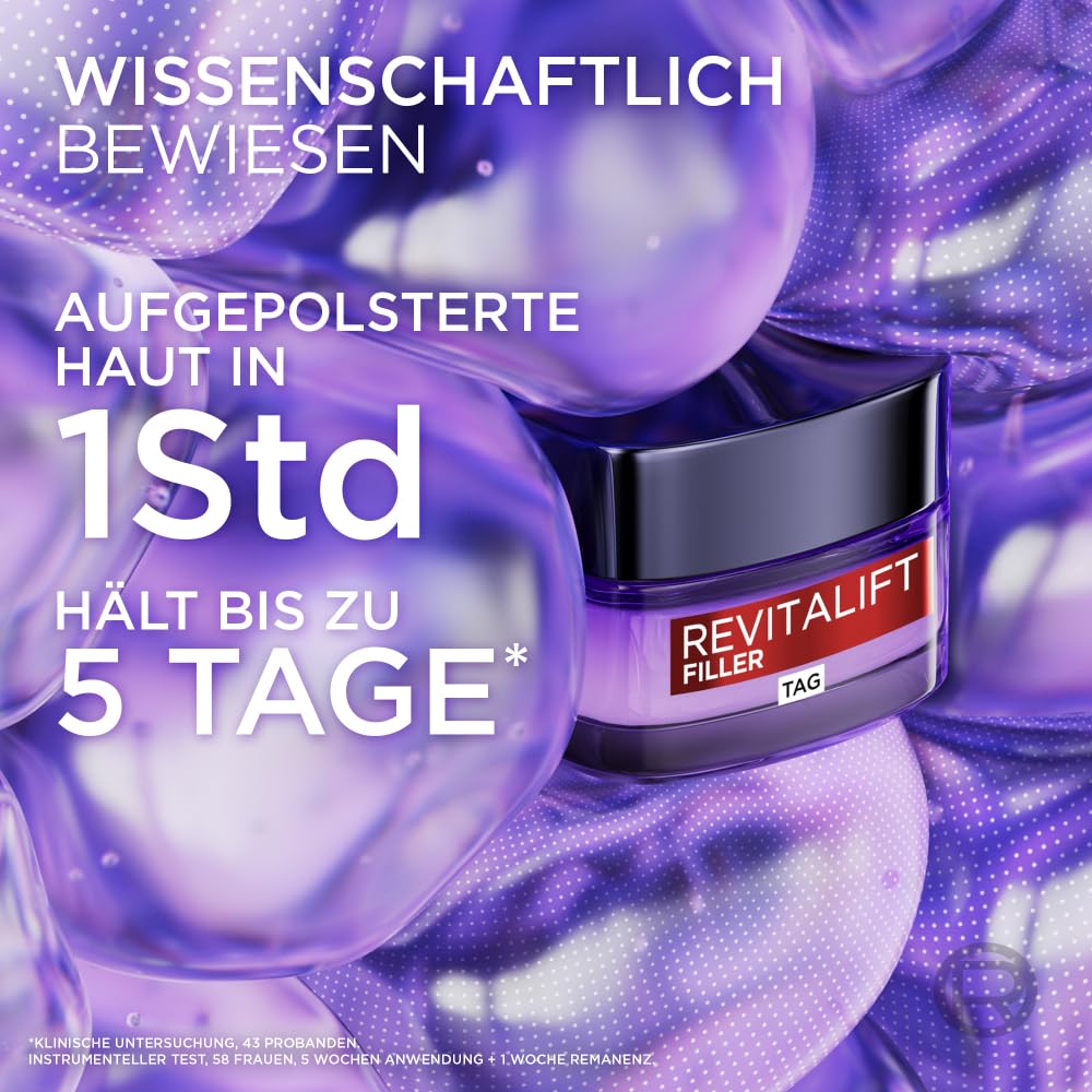 L'Oréal Paris Gesichtspflege Set, Anti-Aging Hyaluron Tagespflege und Nachtpflege gegen Falten, mit Micro-Filler Hyaluronsäure, Revitalift Filler, 2 x 50 ml