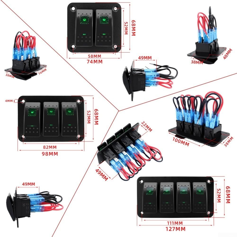 Panel de interruptor basculante de 12 V, pantalla de voltaje de 5 bandas, USB (8 personas)