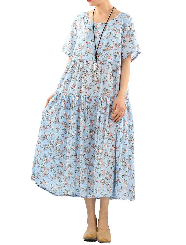 MinibeeWomen's Bohemian Maxi Dress Summer Short Sleeve Boho Floral Long Beach Swing Dresses with Pockets