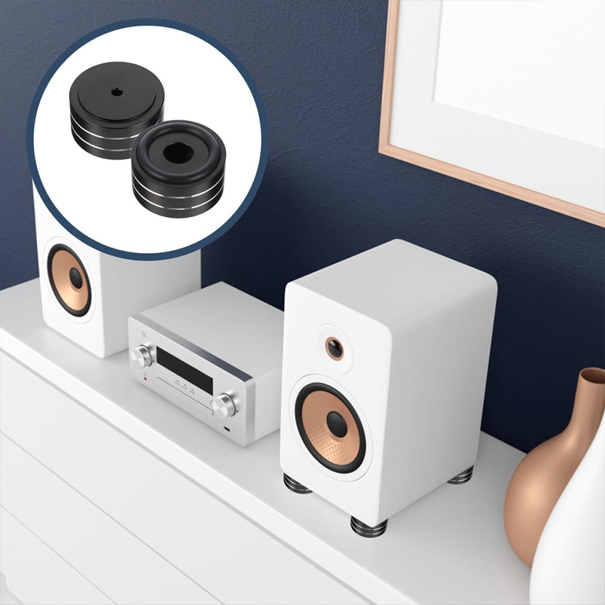 VANZACK 4 Piezas de Almohadillas Amortiguadoras para Altavoces en Aleación de Aluminio y Goma, Resistentes a Golpes y Aislamiento Acústico para Uso en Audio