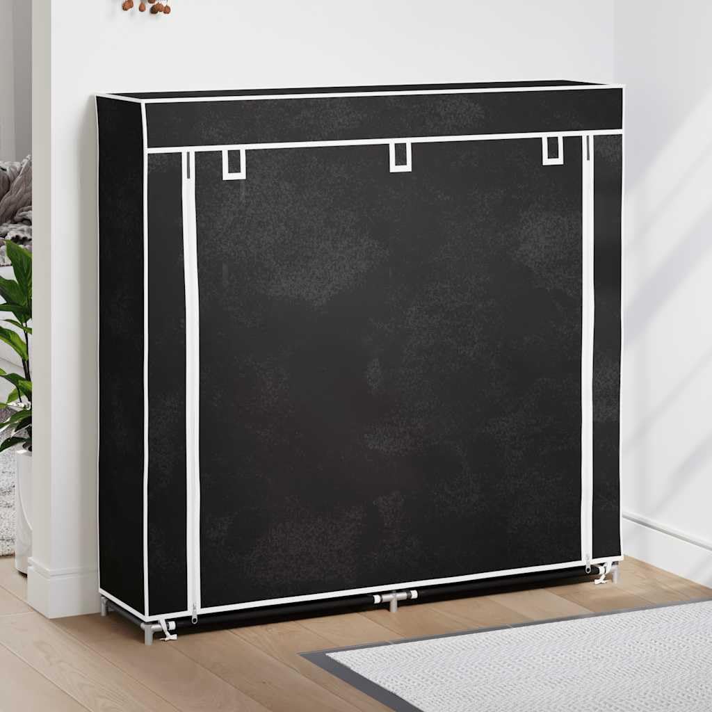 Zapatero de tela con cubierta, 115 x 28 x 110 cm, color negro