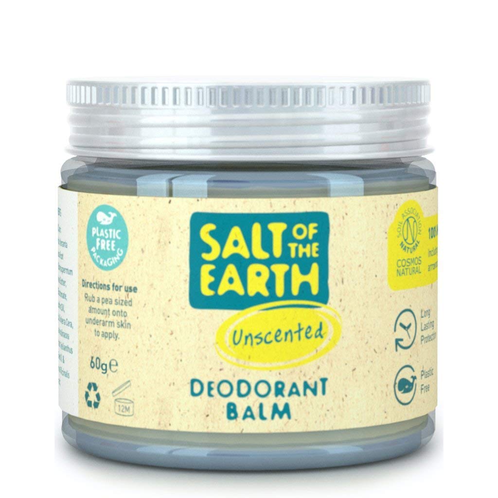 Salt of the Earth - Natural Vegan Deodorant Balm; Long Lasting Protection, Leaping Bunny Approved, Plastic & Aluminium Free - Unscented - 60g