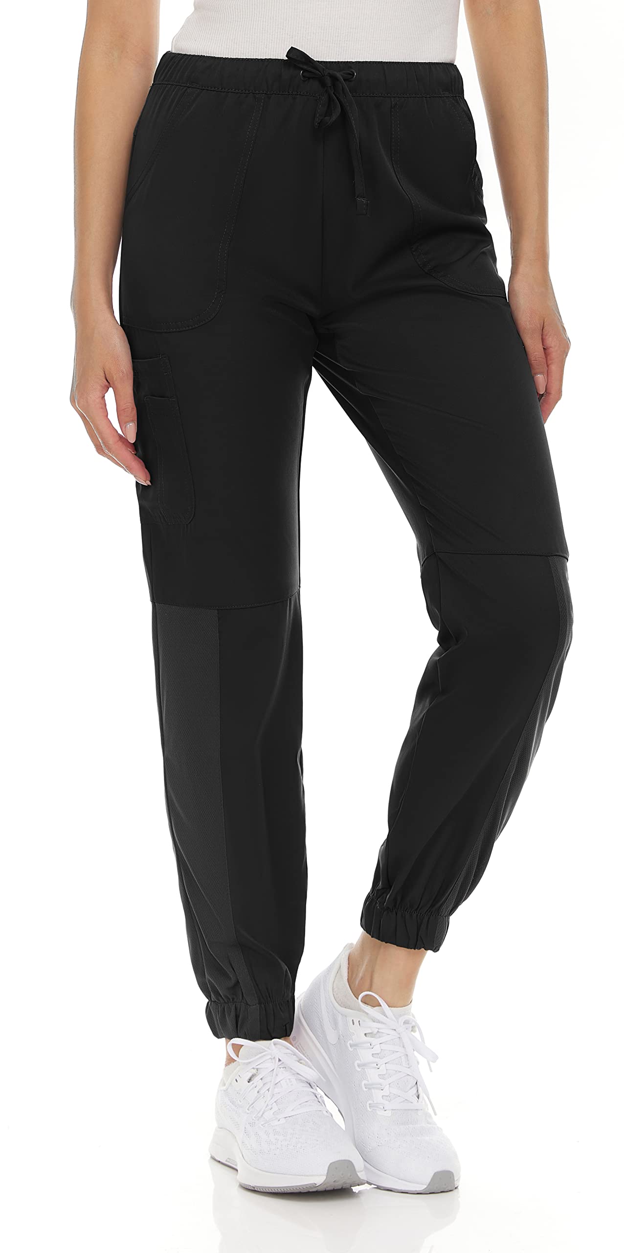 MediChic Women's Scrubs Mesh Joggers Nurse Scrub Pants with Six Pockets Black