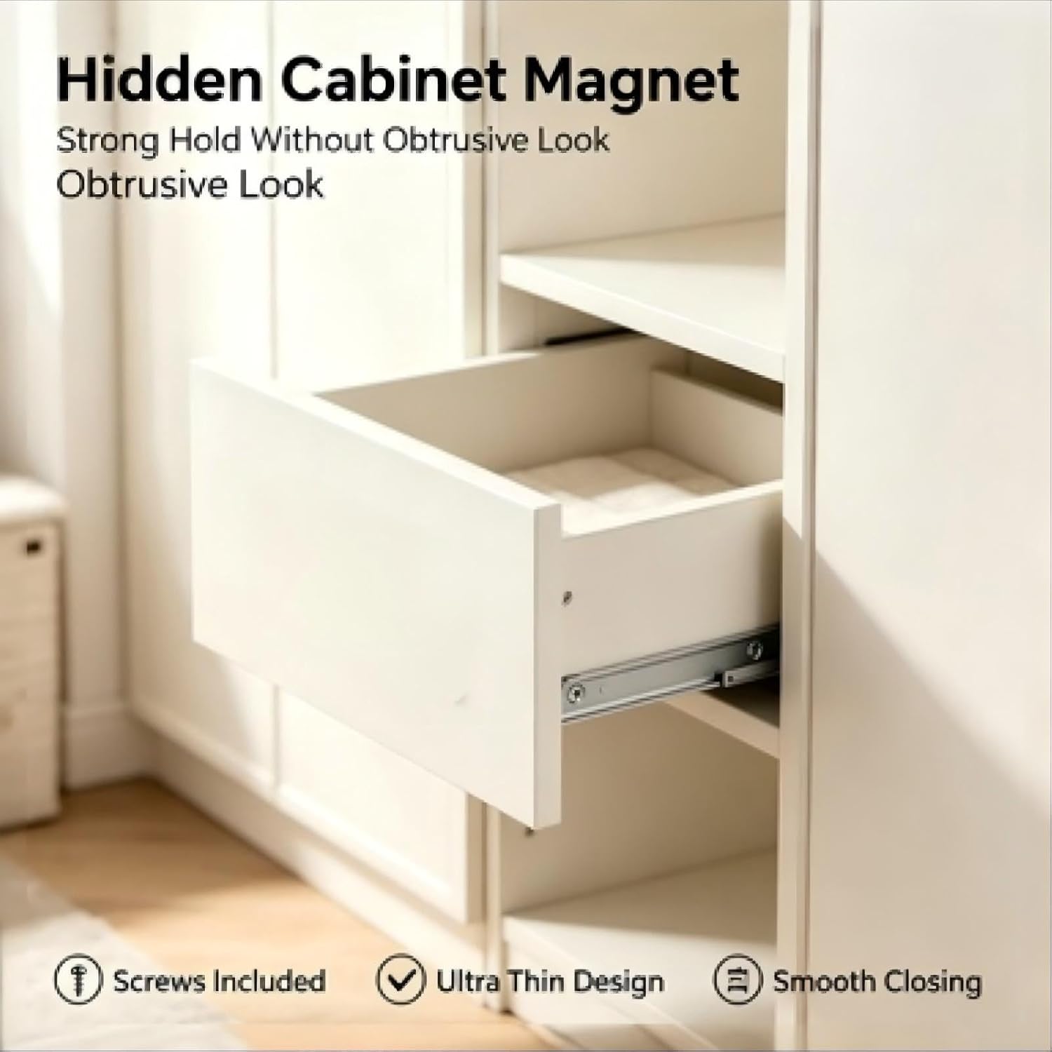 12 Pack Ultra Thin Magnetic Cabinet Door Catch, 0.06" Heavy Duty Cold Rolled Steel Drawer Magnets to Stay Closed, No Drill Adhesive & Screw Magnetic Door Latch for Kitchen,RV, Sliding Doors