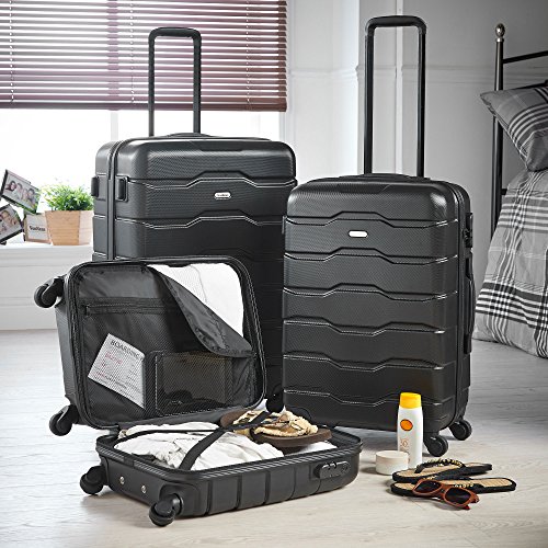 Vonhaus Suitcase Set, Black 3Pc Lightweight Wheeled Luggage, Abs Plastic Carry On Or Check In Travel Case, Durable Hard Shell W/ 4 Spinner Wheels, Built In Lock & Handle, Small/Medium/Large Holdall - 2