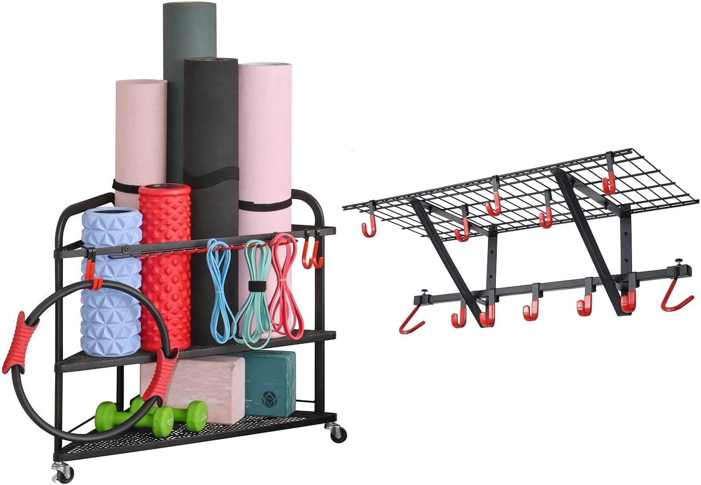 PLKOW Garage Wall Shelving Includes Bike Hooks, Yoga Mat Storage Rack, Home Gym Storage Rack