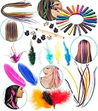 Set of Colorful Feather Hair Extensions With Applicator Tools Rings Hook and Wash Out Dye Hair Chalk