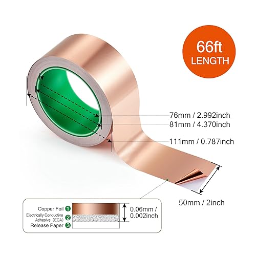 Miniatura 14 de CHANZON Cinta de lámina de cobre de 0.984 in, 1 pulgada x 66 pies, adhesivo conductor de doble cara para disuasión eléctrica, babosas y caracoles