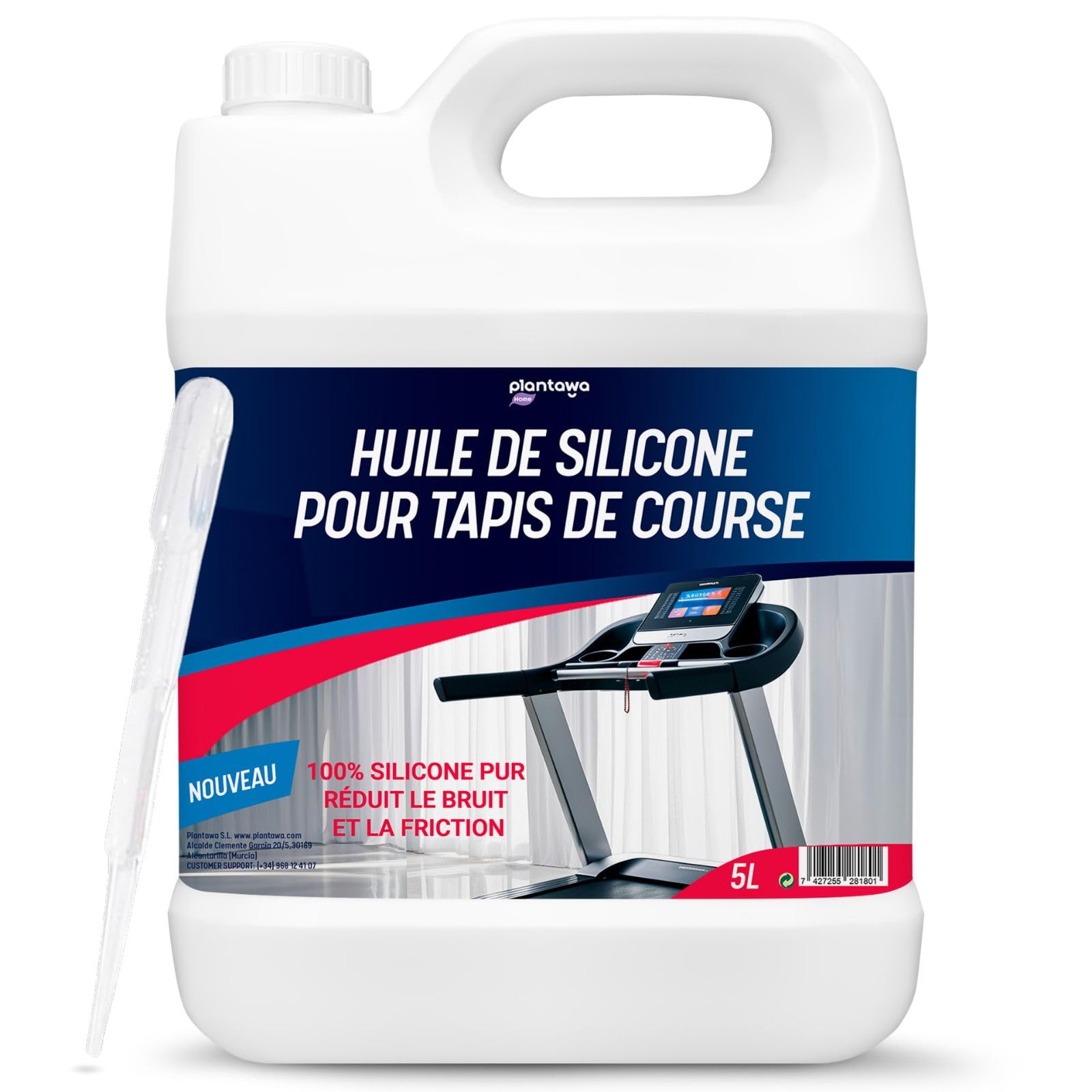 Plantawa Huile de Silicone pour Tapis de Marche 5L | Réduit le bruit et la friction et Maximise la performance. 100% Pure Lubrifiant Silicone. Préserve la durabilité du tapis de course.