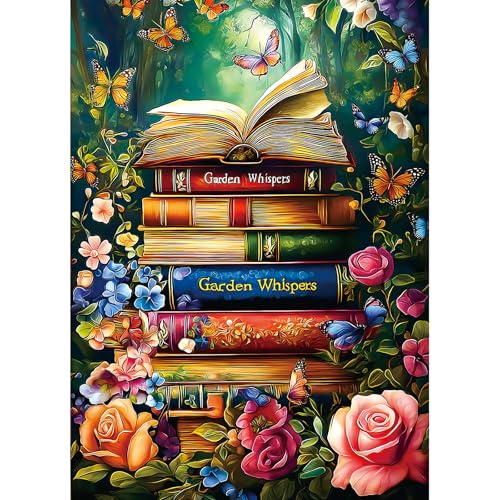MINIWAN 1000 Piece Jigsaw Puzzle for Adults, Garden Whispers Stacked Books