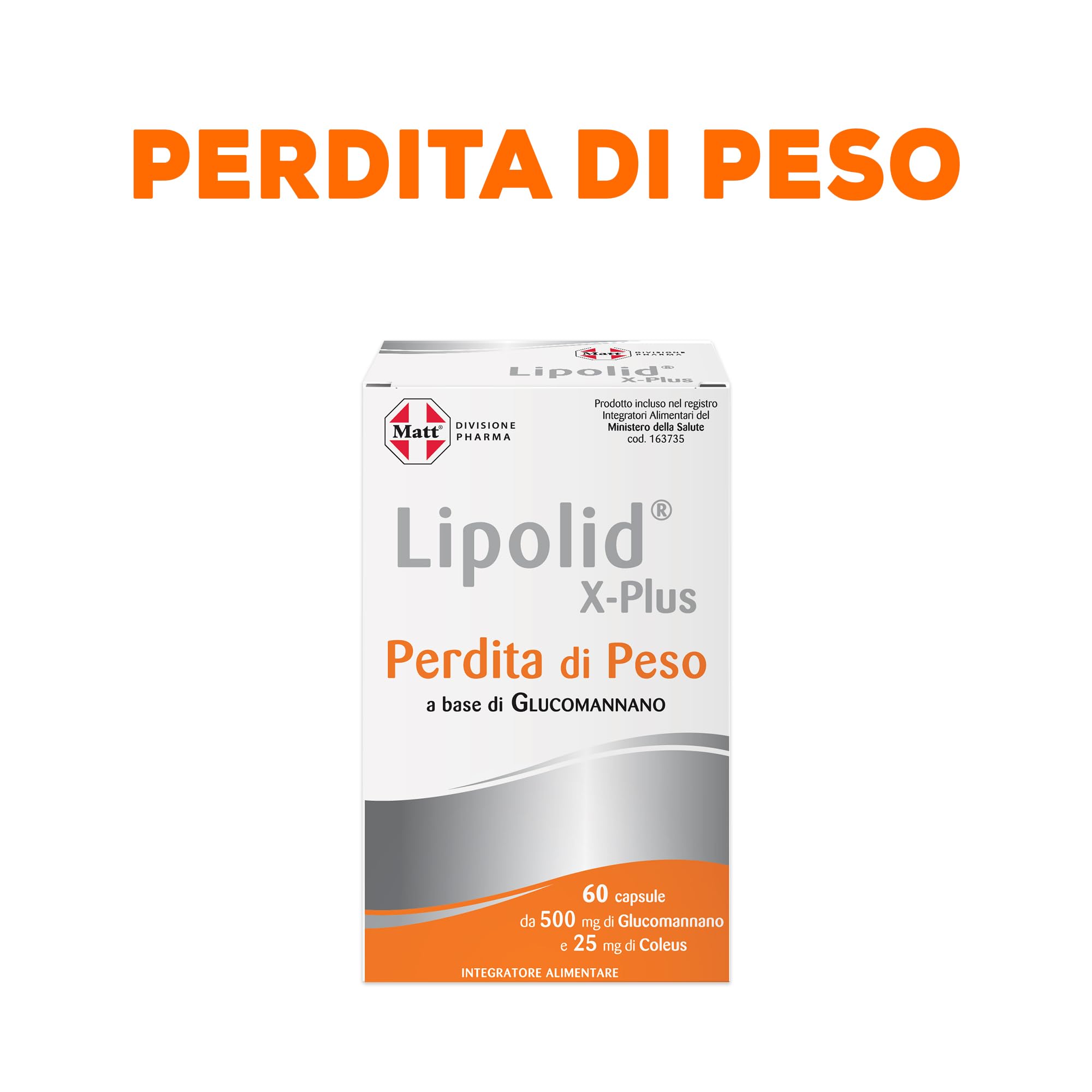 Matt, Lipolid X-Plus, Integratore Alimentare a Base di Glucomannano con Coleus, Ideale per una Dieta Ipocalorica, Aumenta il Senso di Sazietà, Senza Glutine, Confezione da 60 Compresse