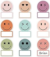 Vista 8 de Whaline 135 calcomanías de sonrisa pastel con nombre de cara, 9 diseños, calcomanías de placa de nombre, lindas calcomanías de decoración de tablón