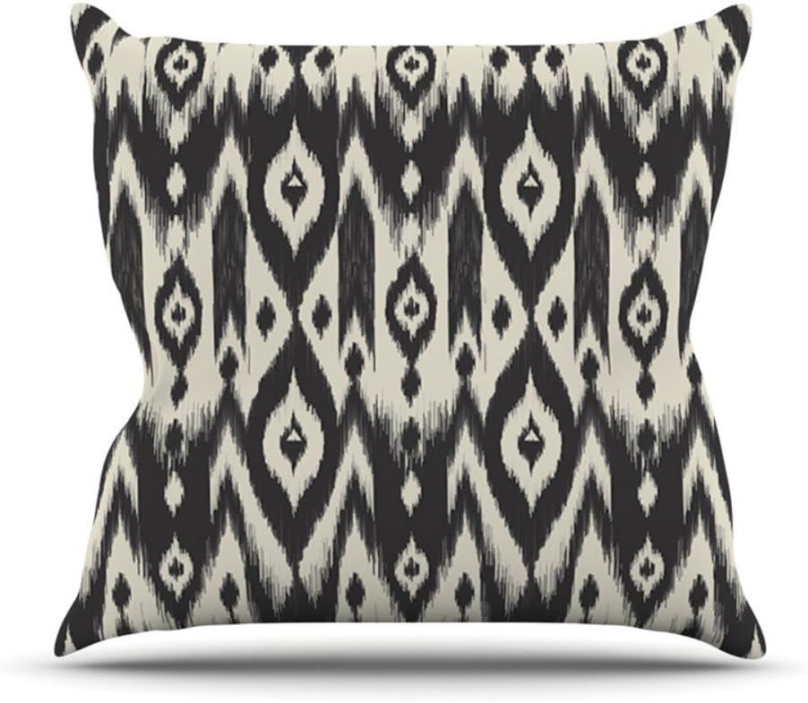 Amanda Lane Black Cream Tribal Ikat Tan Dark Outdoor Throw Pillow, 20 by 20-Inch