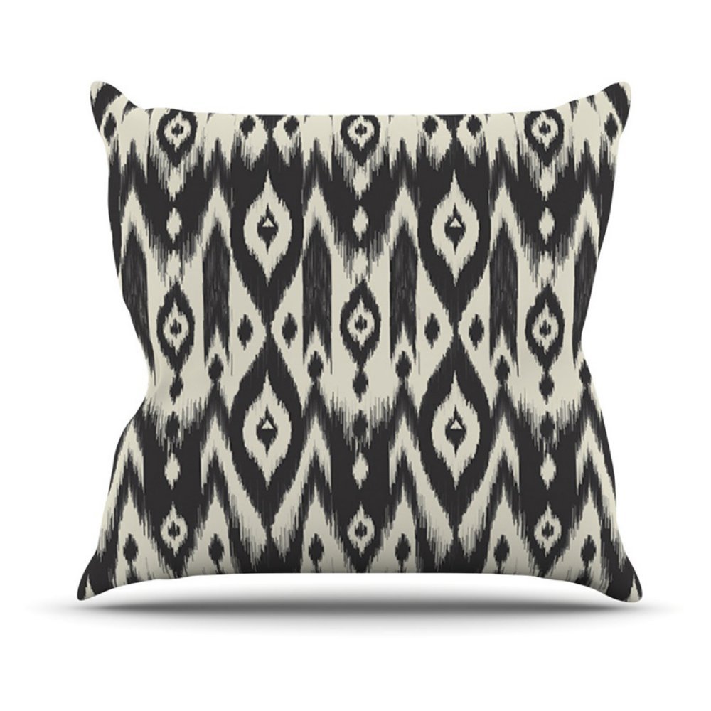 Amanda Lane Black Cream Tribal Ikat Tan Dark Outdoor Throw Pillow, 20 by 20-Inch