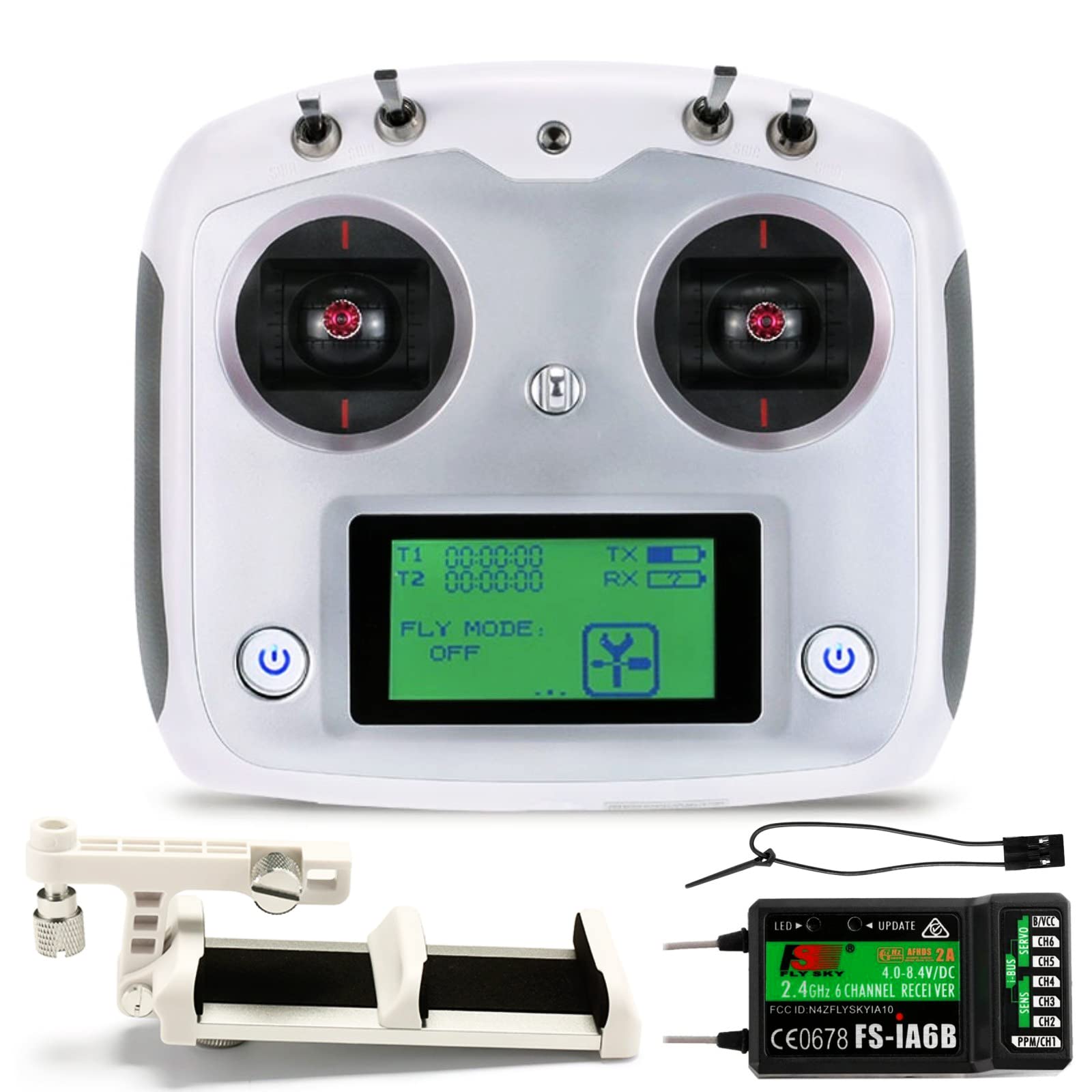 HTLNUZD Flysky FS-i6S Transmitter 2.4G AFHDS 2A RC Touchscreen 10CH Radio Controller with FS-iA6B 6CH Receiver, for RC Quadcopter Multirotor Drone (FS i6x &Support Holder)