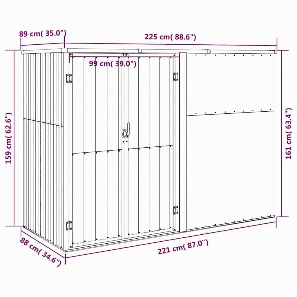 Refined Cobertizo Herramientas jardín Acero galvanizado 225x89x161 cm Marrón