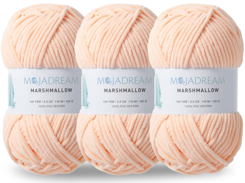 MOJADREAM 3PCS Chenille Yarn Pale Peach