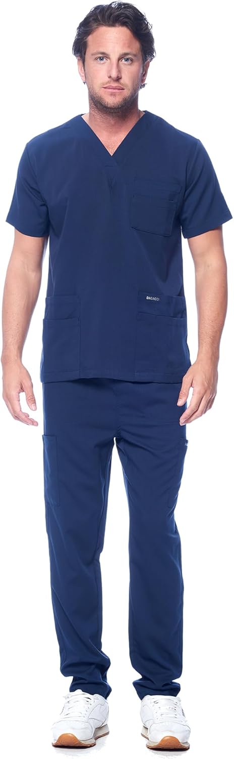 Dagacci Medical Uniform Unisex Women and Men’s V-Neck Super Stretch Scrub Set