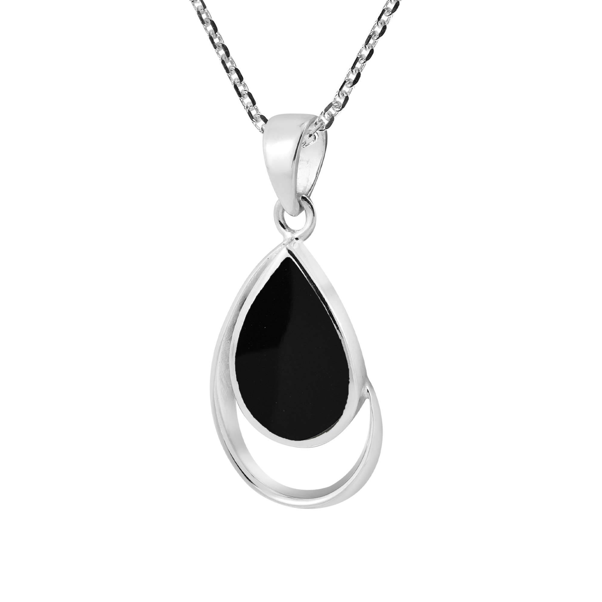 AeraVida Collana classica con ciondolo a goccia in argento Sterling 925 con onice nera simulata | collana minimalista da donna | regalo di anniversario da indossare tutti i giorni