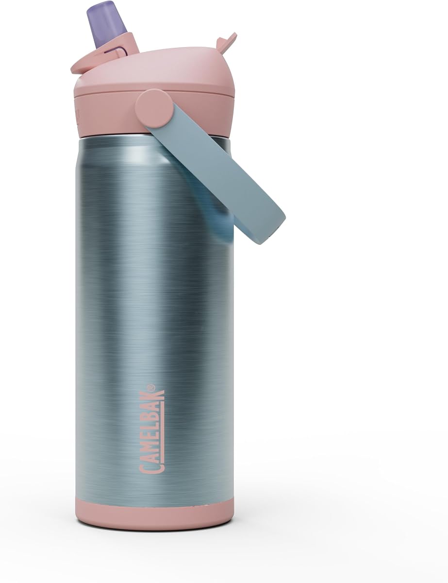 Botella de agua con válvula de mordida de acero inoxidable para niños Thrive Flip Straw | Bebida fácil que los niños pueden dominar, refresco frío durante todo el día, diseño para padres que reduce el desorden