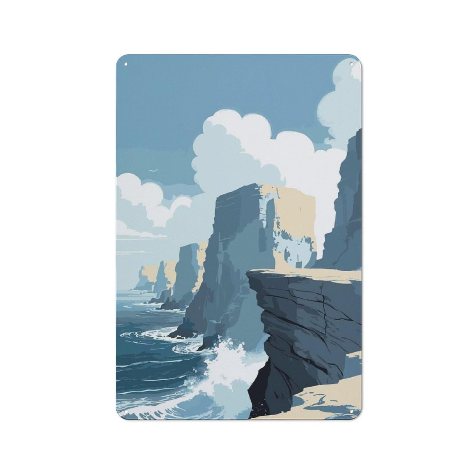 Junmoney Style-15 Vintage Coastal Cliffs Landscape Illustration Garden Room Metal Sign 30X20cm, Porch Wall Decor For Conservatory, Home Bar Or Utility Room