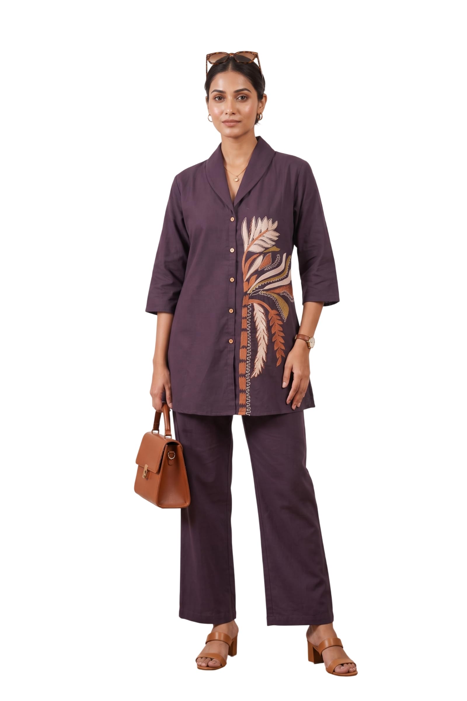 jisora Women's Purple Embroidered Cotton Flex Co-ord Set-picture-49