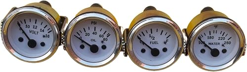 52mm Electrical gauges Set 4 pcs Electrical Temp Oil Fuel and Volt Gauge White face Chrome Bezel Black Needle Includes Back lite 12 Volt gauges