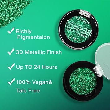 Afflano Green Glitter Eyeshadow Makeup, Chrome Emerald Green Eyeshadow palette Instant Color, Highly Pigmented, Metallic Shimmery Frost green Eye Shadow for St Patricks Wicked Sparkle Eye Face Makeup