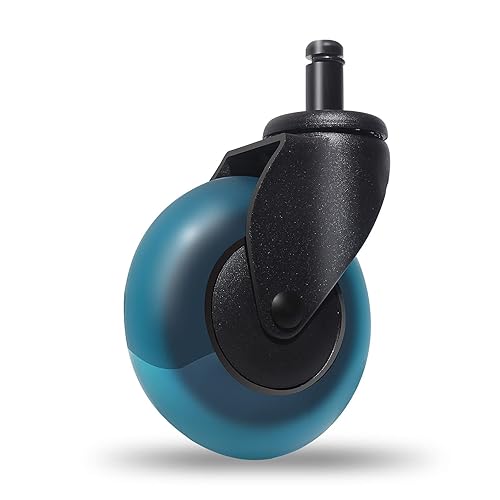 Juego de 5 ruedas para silla de oficina, 3 pulgadas, resistentes, poliuretano azul, bastante rollo, vástago estándar de 716 pulgadas (azul)