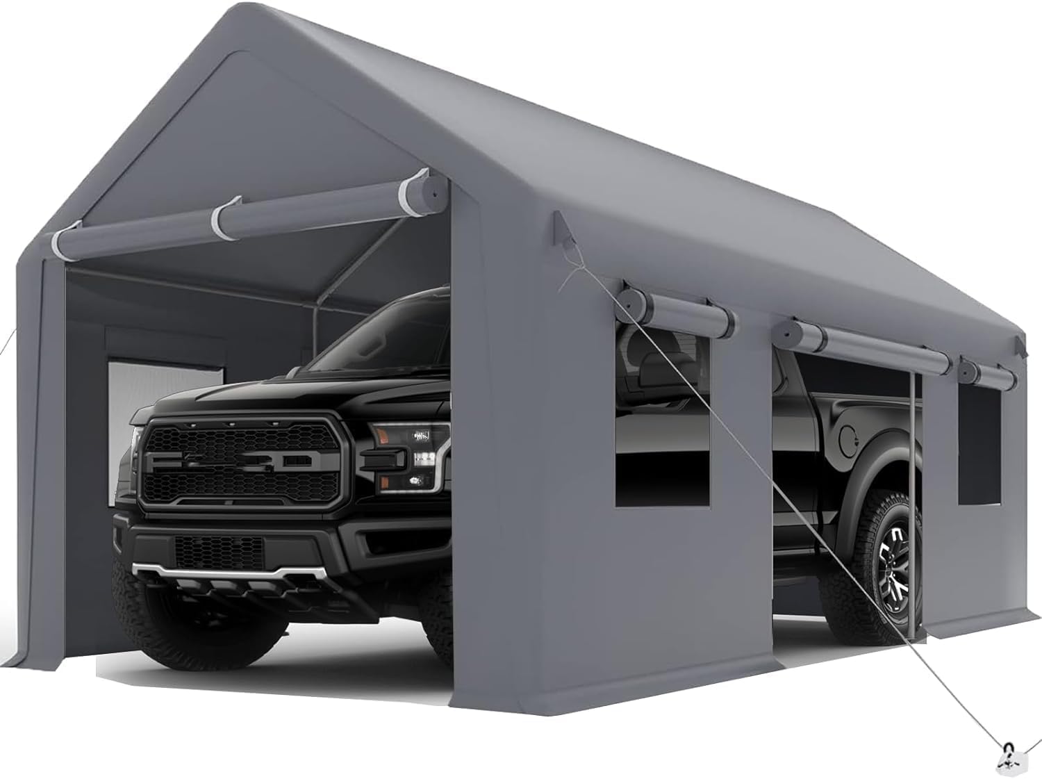 Carport 10x20ft Heavy Duty Carport with Roll-up Windows, Car Canopy Portable Garage with Removable Sidewalls & Doors, Car Canopy with All-Season Tarp for Car Boat Truck Motorcycle, Grey
