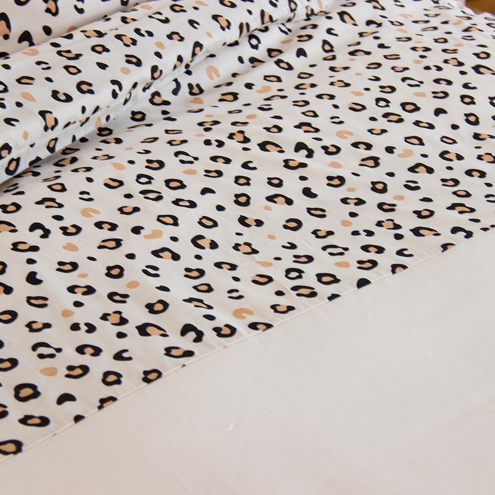 CÔTE DECO Parure de Lit 240x260cm Léopard Beige - Coton– 3 pièces | 1 Housse de Couette Adulte 240x260cm + 2 Taies d'Oreiller 63x63cm