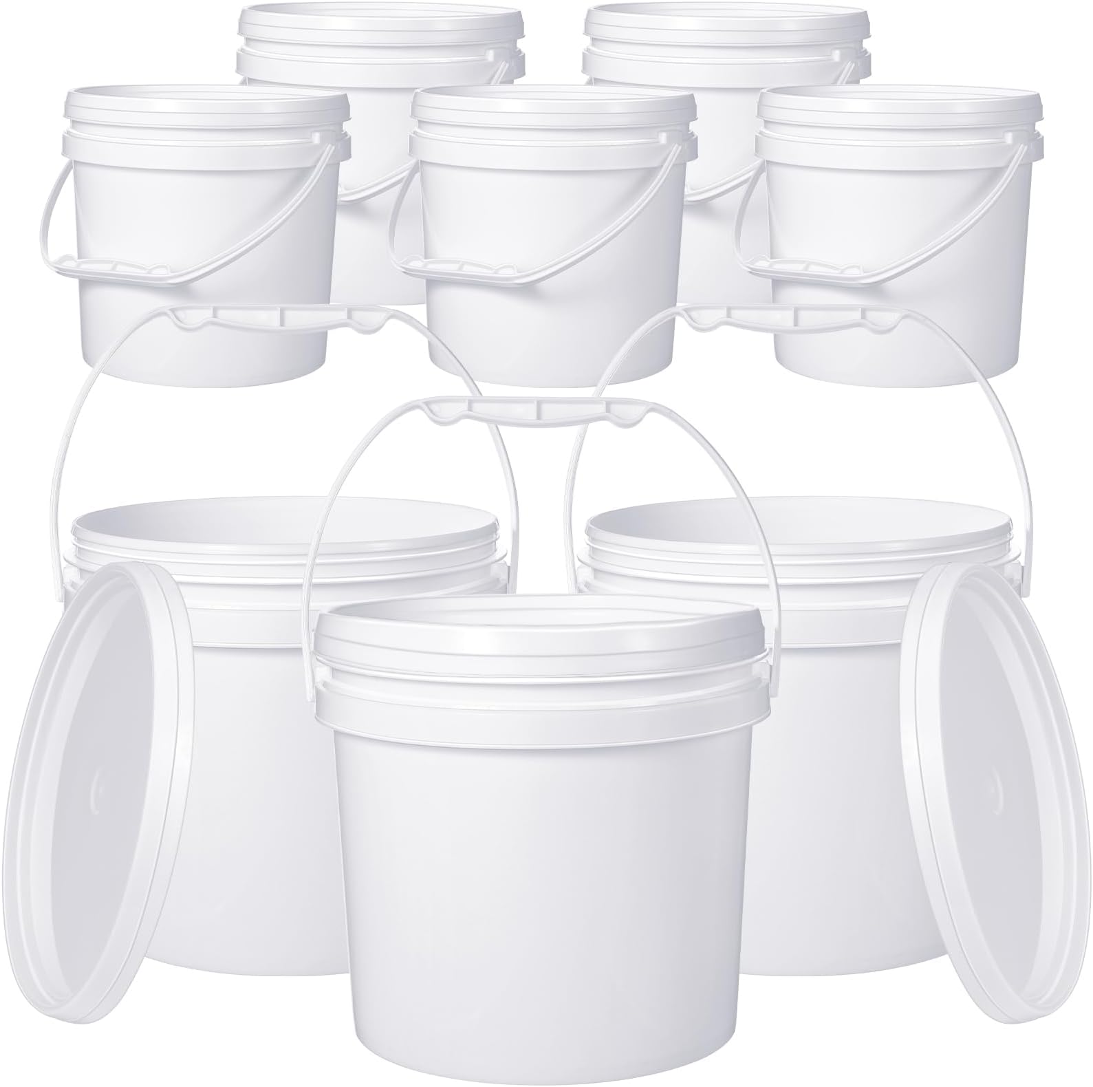 Ropak USA 3.5 gallon Food Grade White Plastic Bucket with Handle & Lid Set of 6