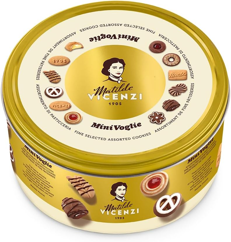 Matilde Vicenzi Minivoglie Butter Cookies Tin - Italian Pastry Assortment, Traditional Holiday Cookie Gift for Hosts, Birthdays - 500 g