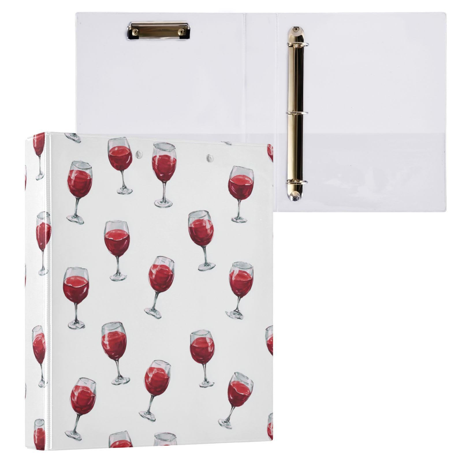 Kcldeci Raccoglitore a 3 anelli con copertina rigida, per bicchieri di vino rosso, 3,8 cm, 200 fogli, per ufficio, casa, rientro a scuola, confezione da 2