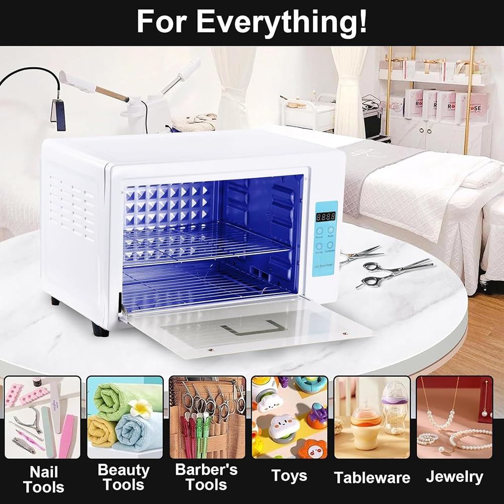 Macchina per la Pulizia degli Strumenti per Unghie da 48 Litri, Scatola di sterilizzazione UV, Display a LED, apparecchiatura per la Cura, l'asciugatura e la conservazione,Rosa