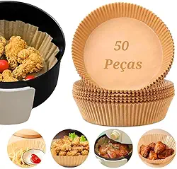 Papel Manteiga para Air Fryer, 50 Unidades, Antiaderente, Biodegradável, Resistente ao Calor, Ideal para Carnes, Pães, Bolos e Cookies