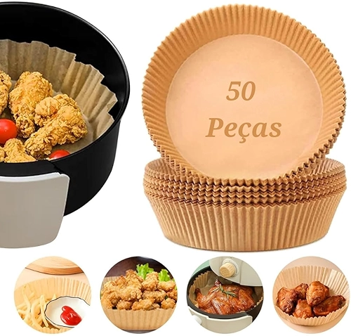 Papel Manteiga para Air Fryer, 50 Unidades, Antiaderente, Biodegradável, Resistente ao Calor, Ideal para Carnes, Pães, Bolos e Cookies