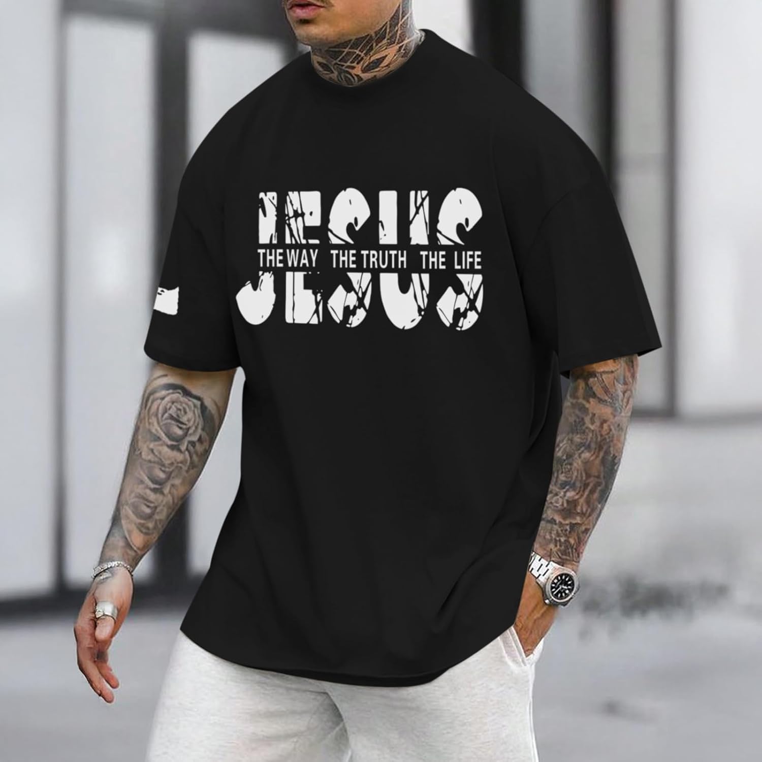 Christian Jesus Faith Shirts for Men God Religious Cross Bible Verse Inspirational Shirt Oversized Graphic Tees Tops - Image 2