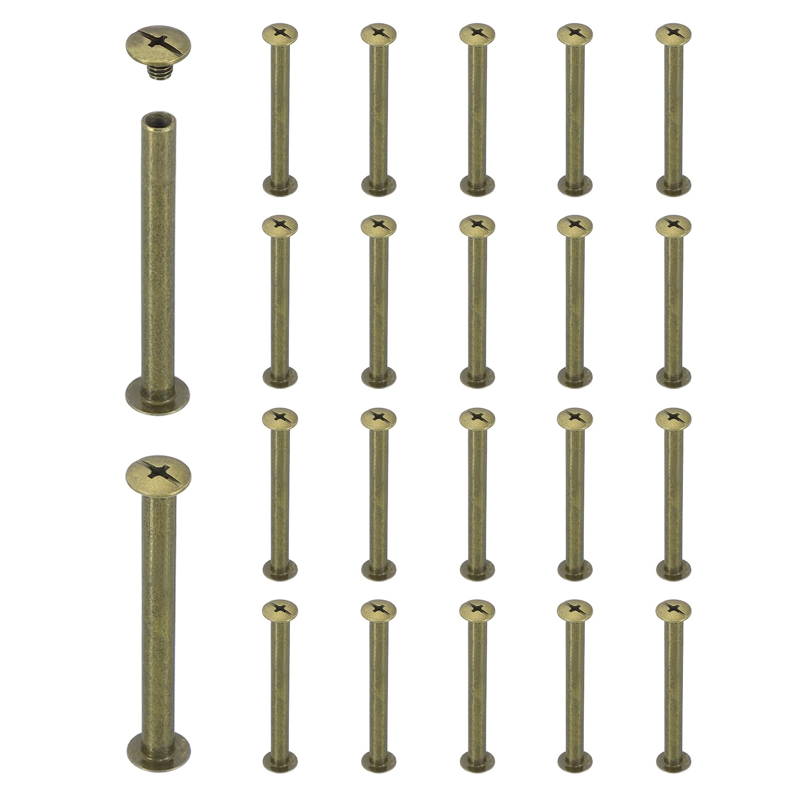 sourcing map 20 Sets Chicago Screw Rivets M5x50mm Metal Phillips Head Post Nail Rivet Stud Screws Connectors for DIY Leather Belt Bag Craft Bookbinding, Bronze