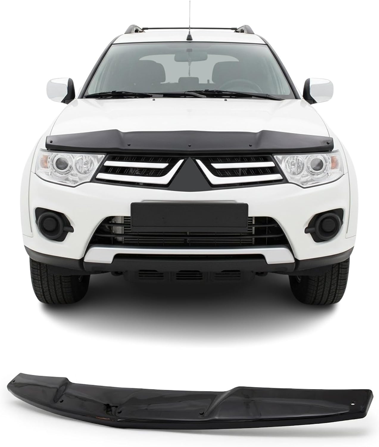 Hood Deflector Guard fits Mitsubishi Triton L200 2007-2015, Bugflector Bug & Bonnet Shields, Black ABS Hood Protector, Protects from Particles & Bug, All Weather Durable Car Exterior Accessories