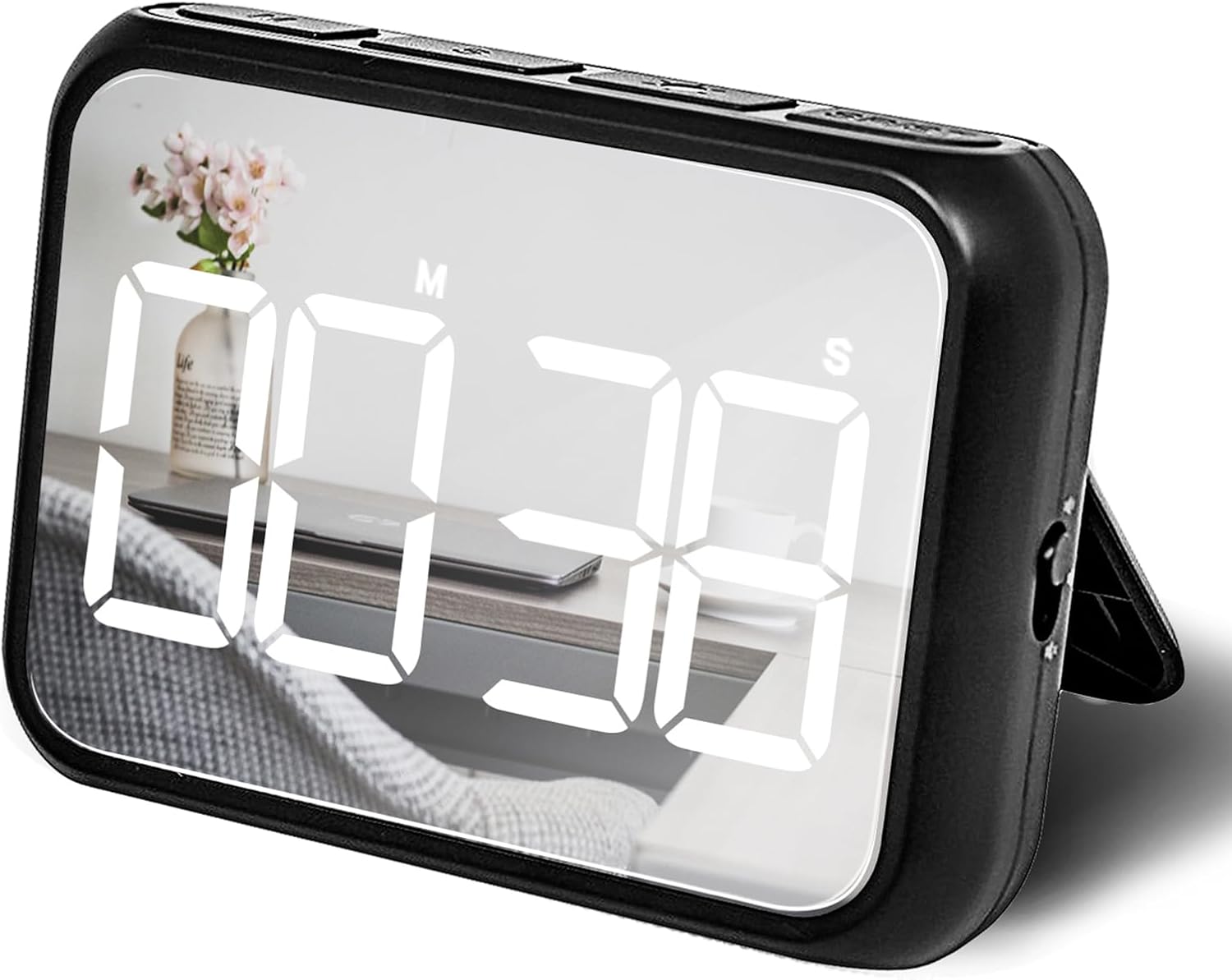 Digital Large Display Visual Timer Stopwatch for Kitchen Teacher School Classroom Cooking, Night Light Magnetic Bathroom Makeup Mirror LED Stop Clock Timer, 99 Minutes Countdown, Loud/Silent (Black)