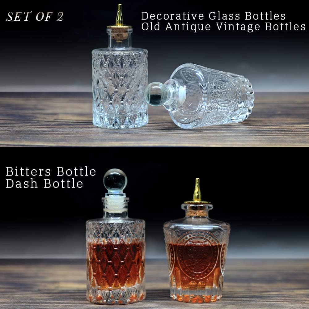 Suреr Bіg Clеаrаnсе! LINALL Bitters Bottle- Set of 2 Glass Dasher Bottle, Decorative Bottles with Zinc Alloy Dash Top for Cocktail,Great Bar Tool for Home Bar, Bartender, DSBT2 (2)