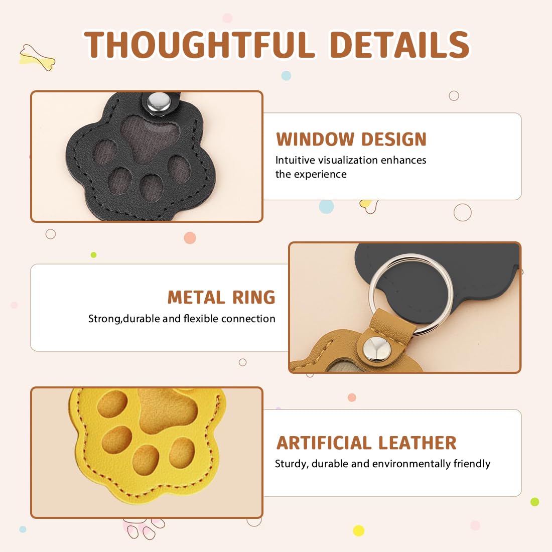 6 PCS Scatola ricordo per peli di animali domestici, Portachiavi commemorativo per Animali Domestici, Portachiavi in Pelle a Forma di Zampa di Cane e Gatto, borsa compatta e accessorio per chiavi - 4