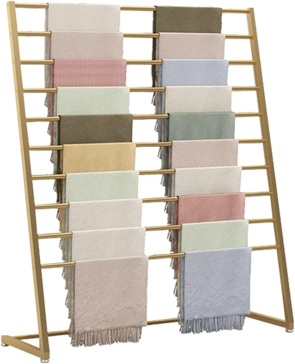 Crafts Ribbon Holder Organizer Rack Scarf Display Stand - Metal Hijab Hangers, Floor Standing Suit Pants Rack, Modern Commercial Silk Scarf Blanket Rack, Clothing Display Racks for Retail Stores(Gold,