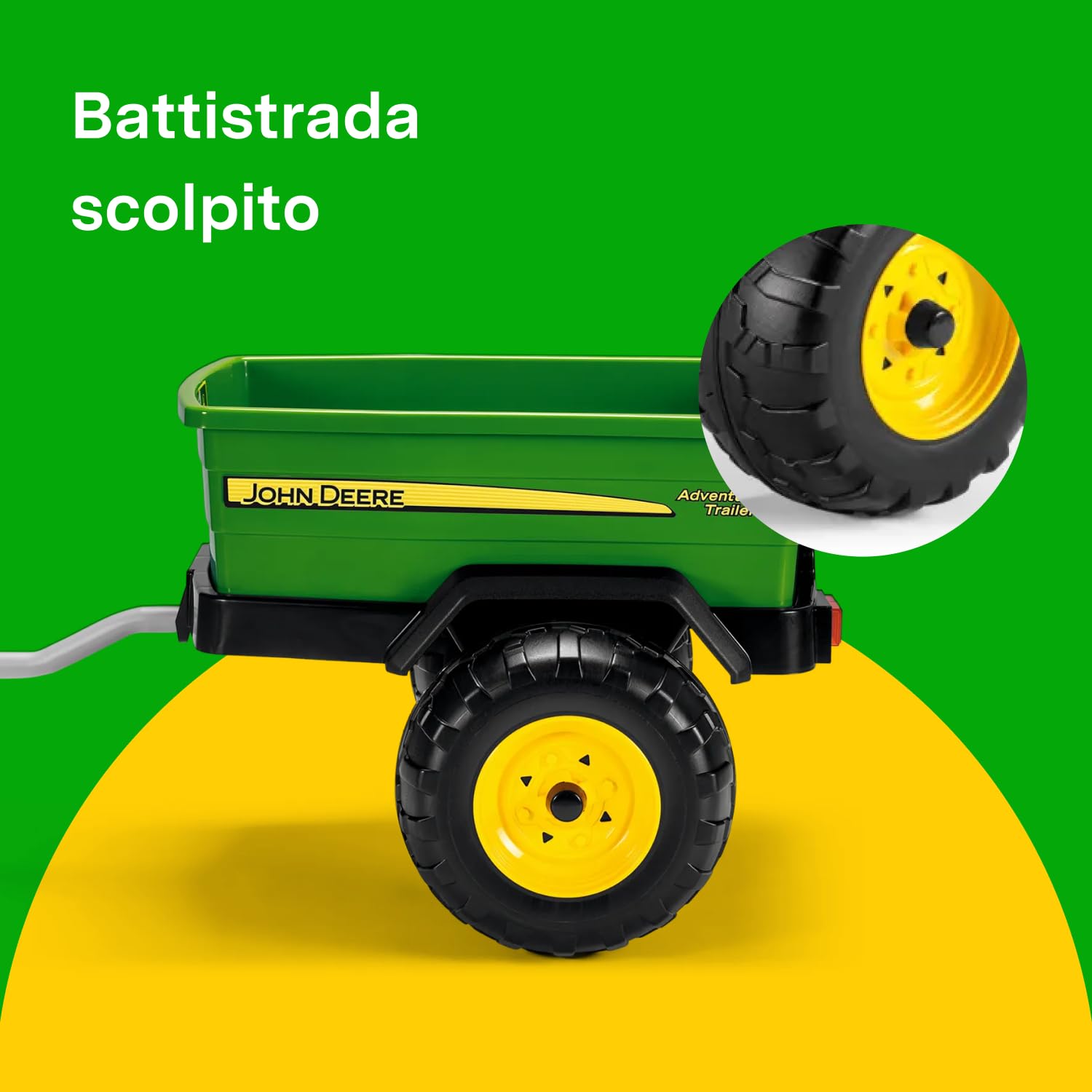 PEG John Deere Adventure Trailer, Rimorchio per Veicoli Elettrici John Deere Gator, Grande capacità di Carico 30 kg, con Gancio di Traino Incluso, età 2+ Anni