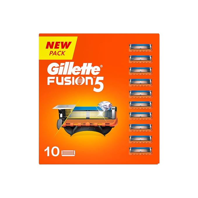 Gillette Fusion Manual Shaving Blades for men - 10 count Value Pack for Perfect Shave and Perfect Beard Shape with styling back blade Beard Shaper for Men